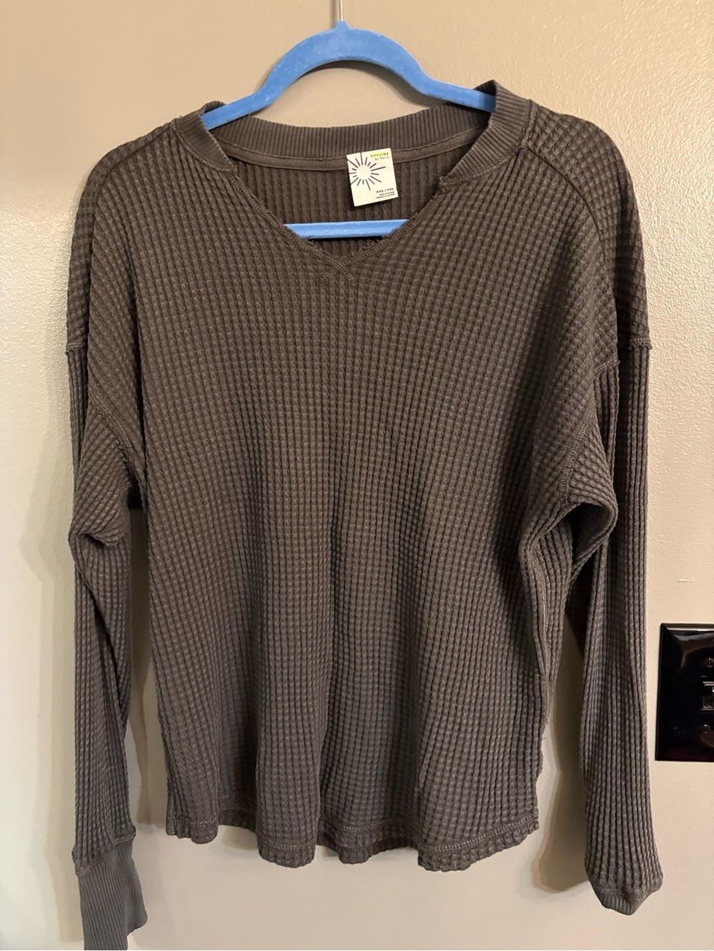 Womens offline by aerie Waffle-Knit Long Sleeve Sweater grey XXS